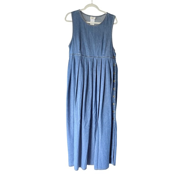 Laura Ashley Dresses & Skirts - Vintage Laura Ashley Denim Maxi Dress Womens 10 Blue Pleated Pinafore Pockets